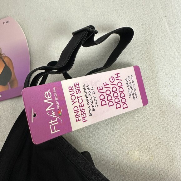 Fit For Me By Fruit Of The Loom Plus Size 360 Stretch Black Underwire Bra 44D - Picture 2 of 6